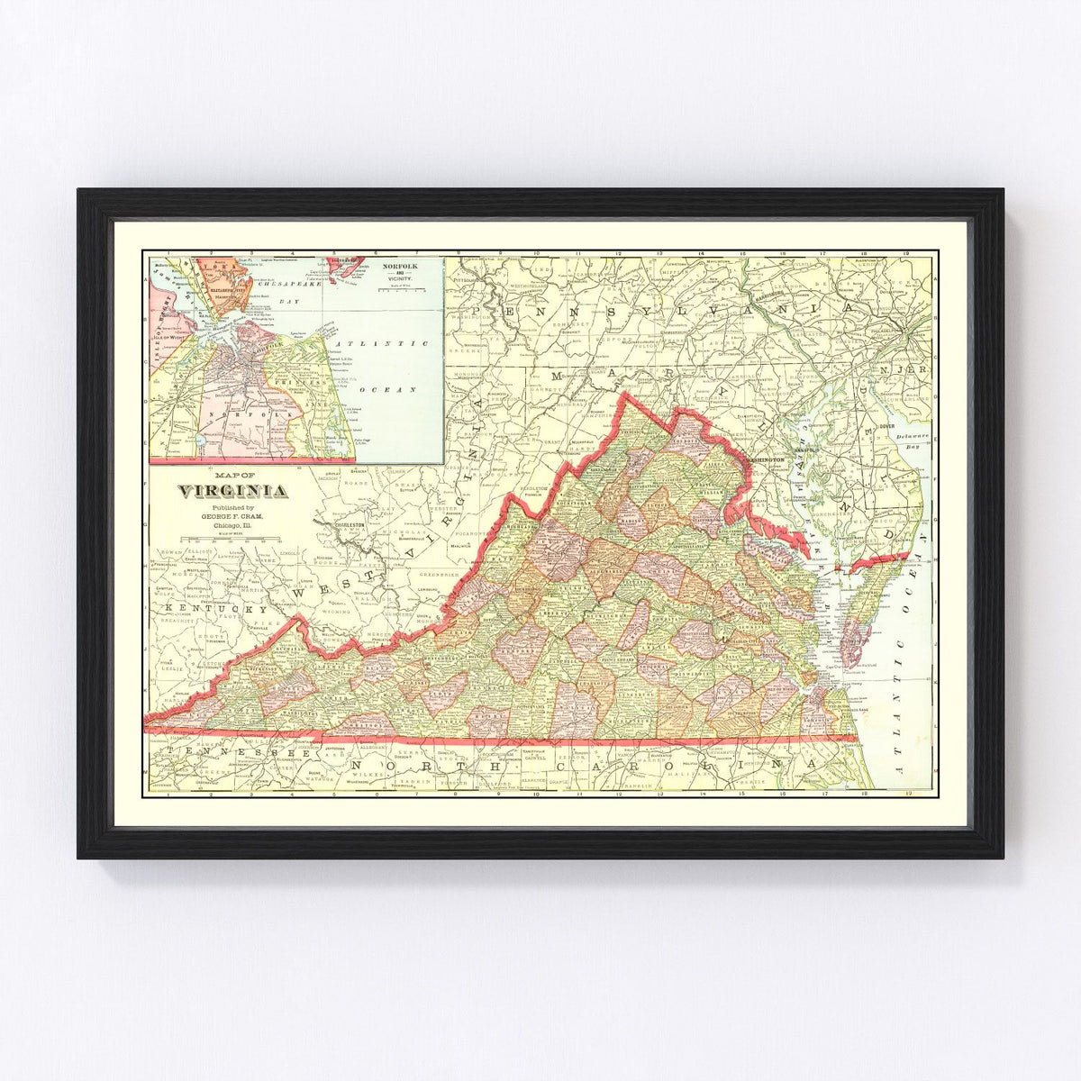 Virginia Vintage Map 1908