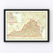Virginia Vintage Map 1908