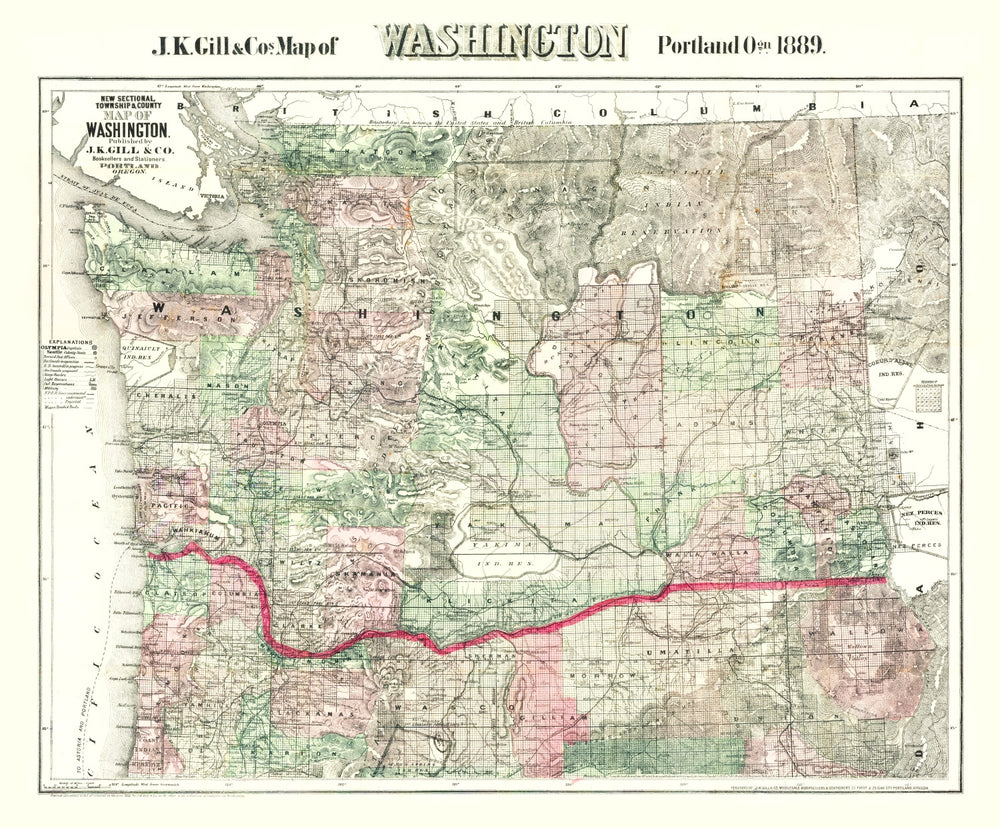 Vintage Map of Washington 1889 print style example