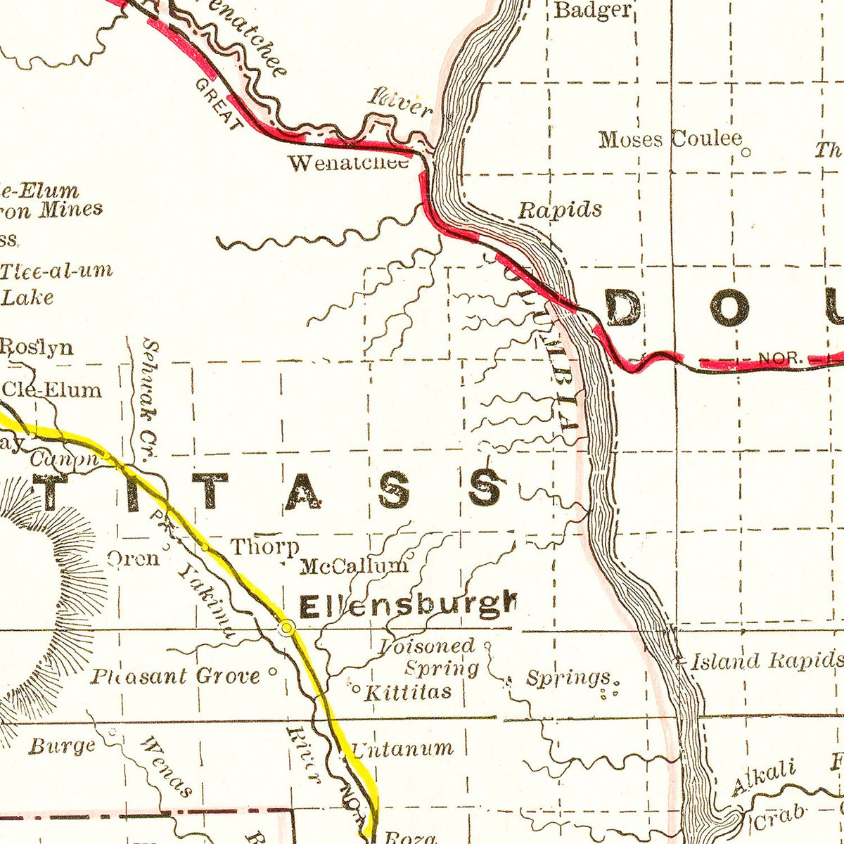 Restored historic details from the 1895 state map of County, Washington