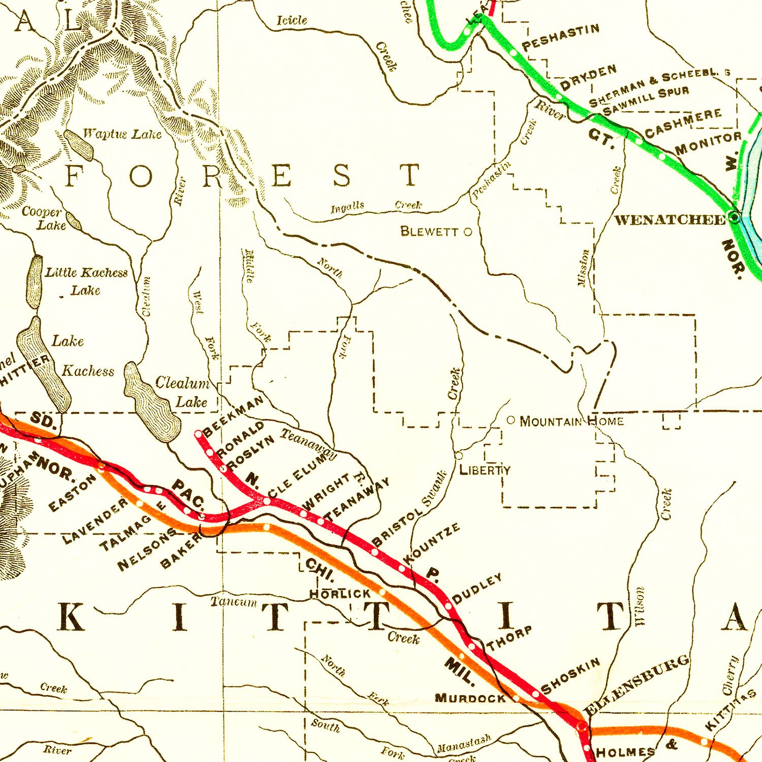 Restored historic details from the 1910 state map of County, Washington
