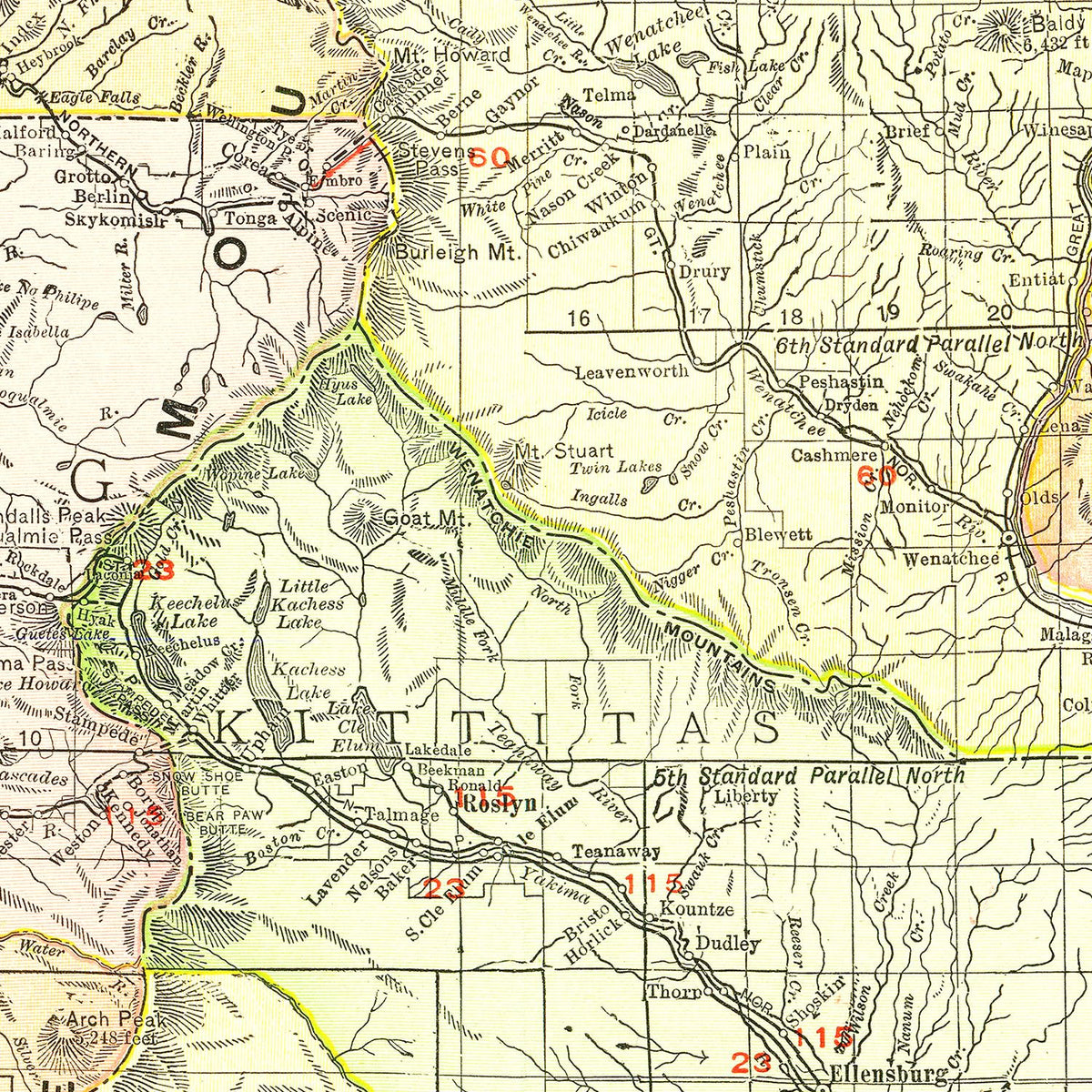 Restored historic details from the 1917 state map of County, Washington
