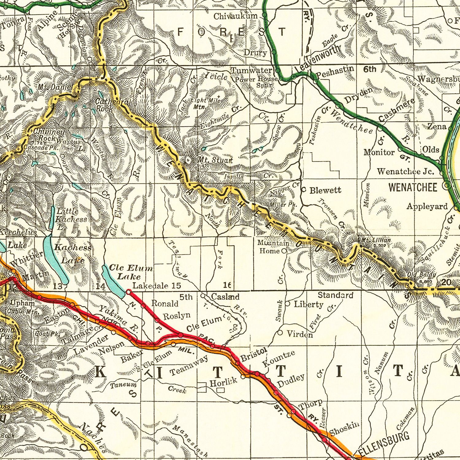 Restored historic details from the 1928 state map of County, Washington