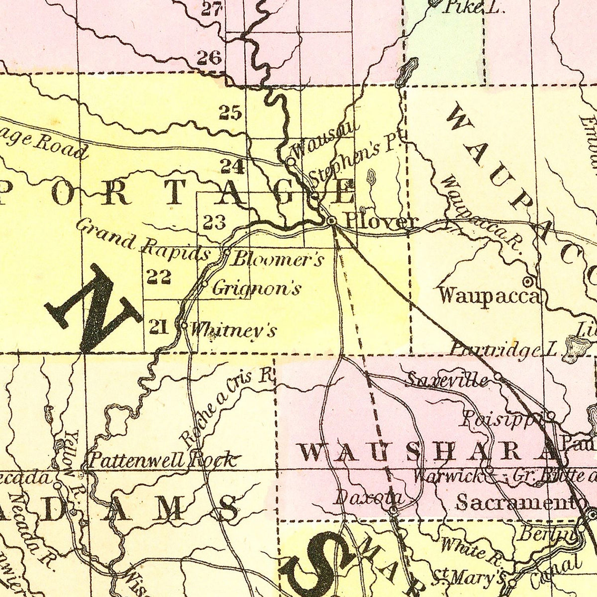 Restored historic details from the 1854 state map of County, Wisconsin