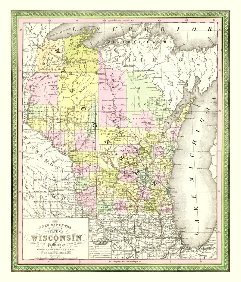 Size comparison using Vintage Map of Wisconsin 1854