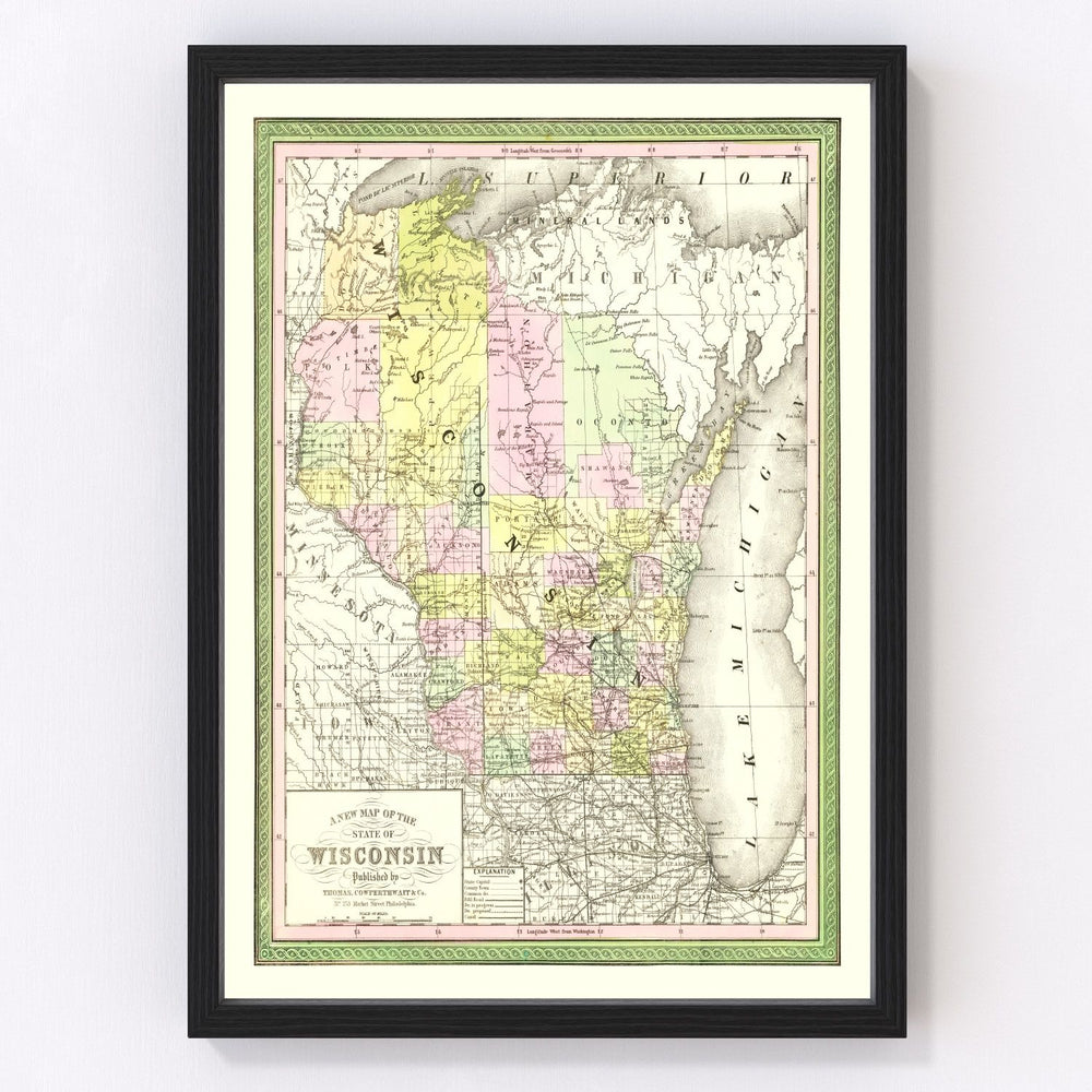 Wisconsin Vintage Map 1854