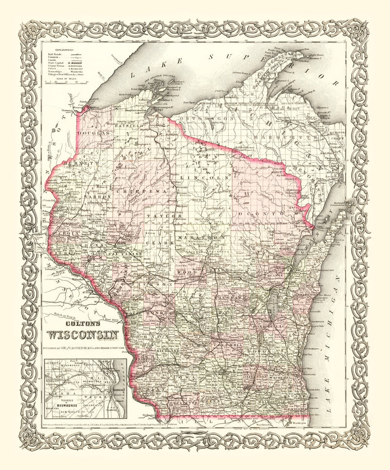Size comparison using Vintage Map of Wisconsin 1878