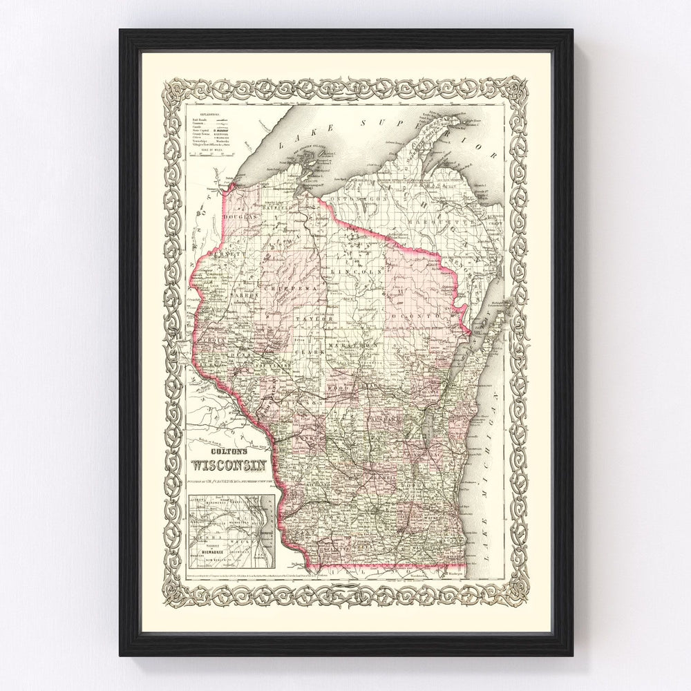Wisconsin Vintage Map 1878