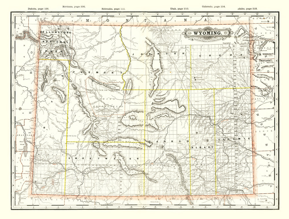 Vintage Map of Wyoming 1884 print style example
