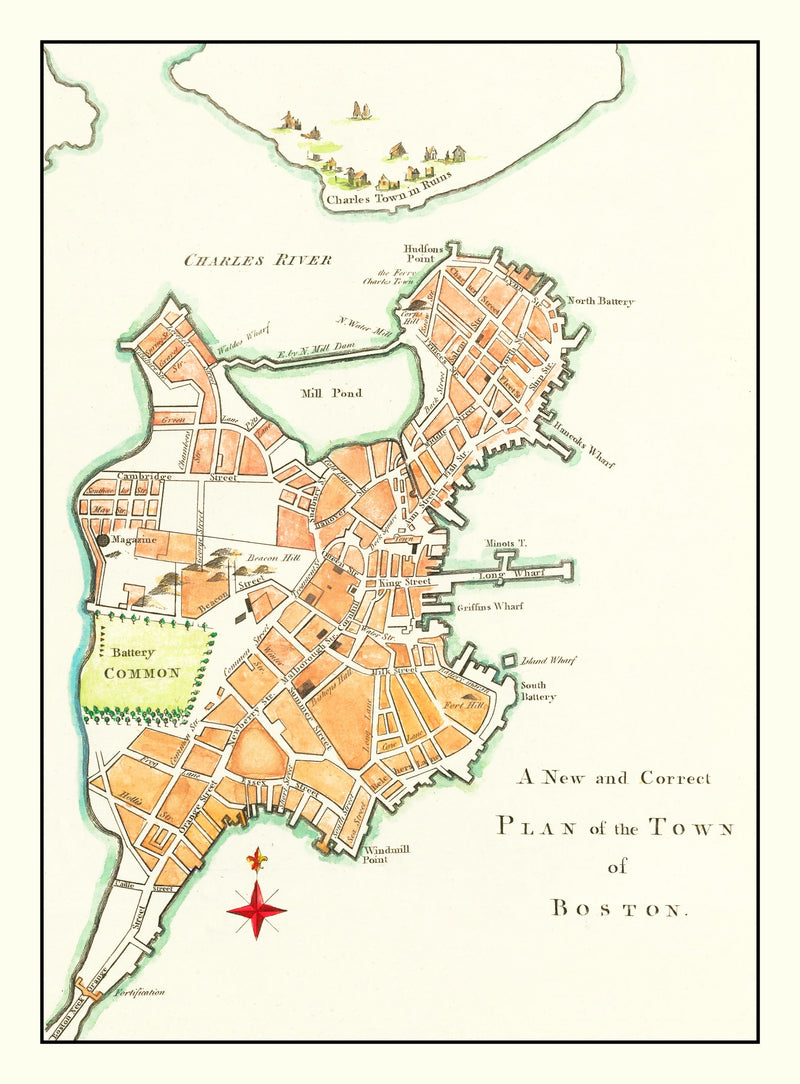 Size comparison using Vintage Map of Boston, Massachusetts 1775