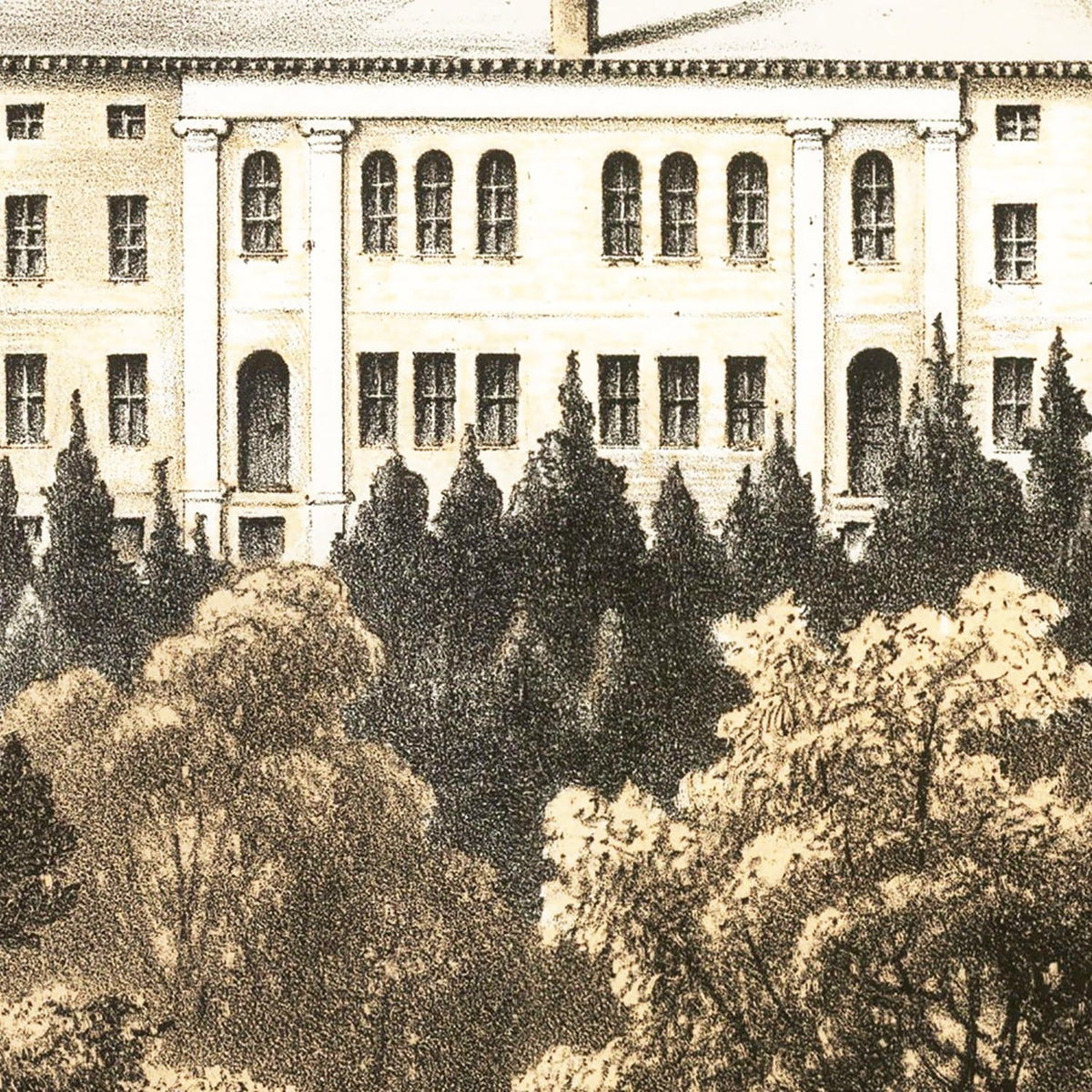 Restored historic details from the 1858 university map of Cambridge, Massachusetts