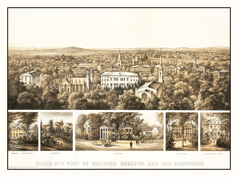 Size comparison using Vintage Bird's Eye View of Harvard 1858