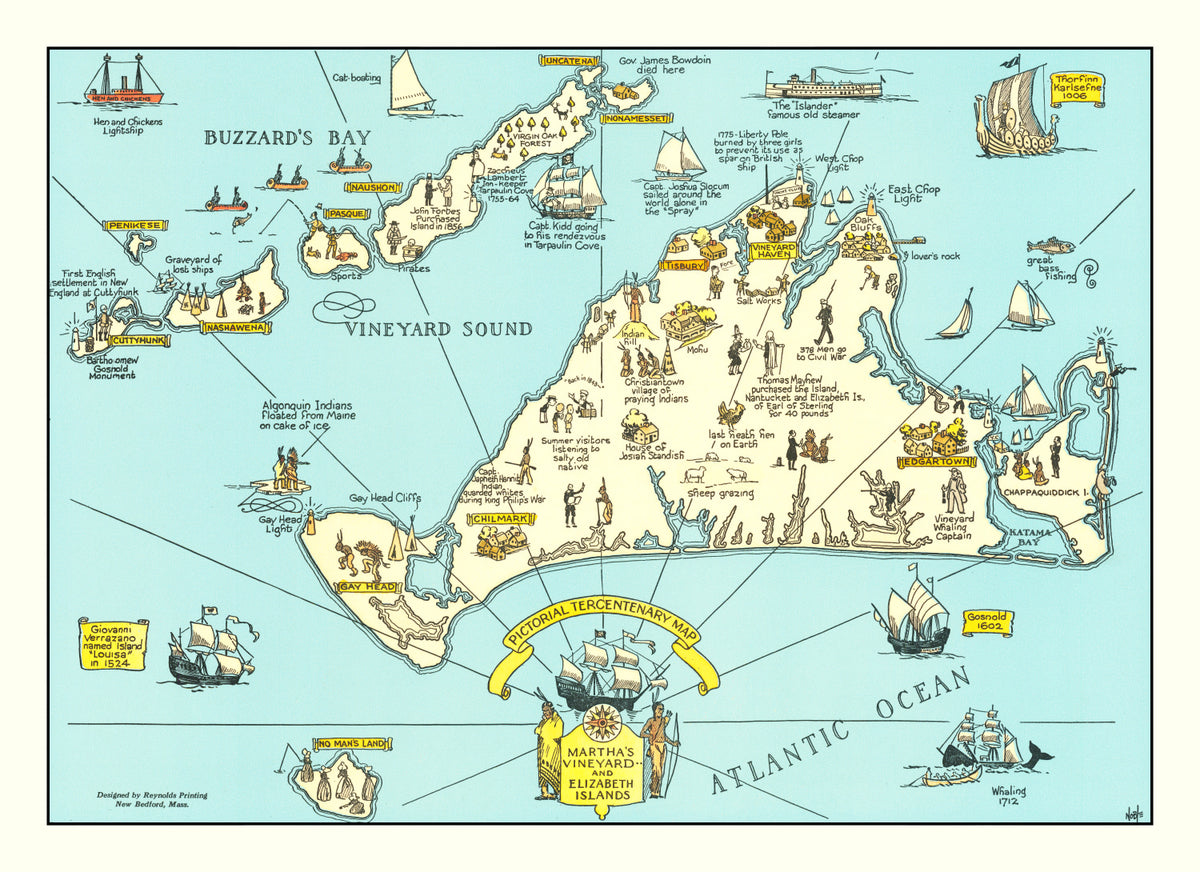 Preview of Vintage Pictorial Map of Martha's Vineyard 1930