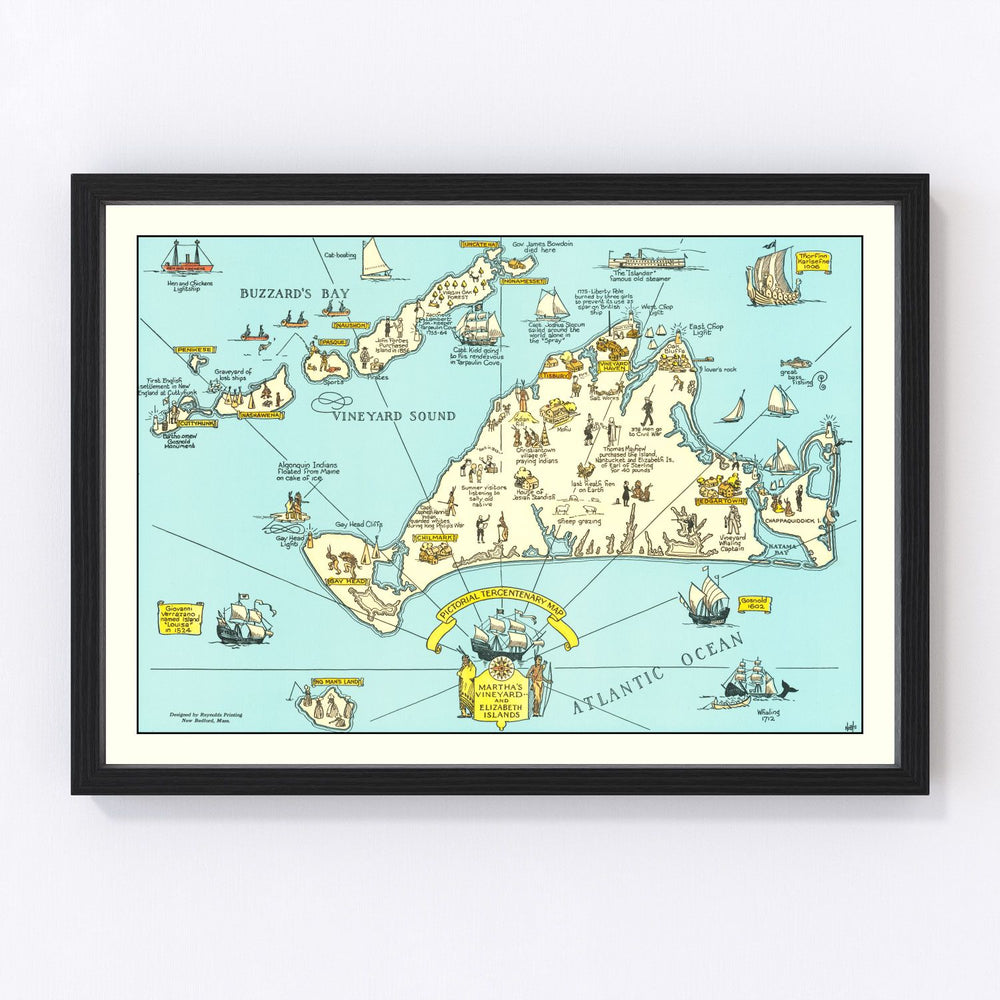 Martha's Vineyard, MA Vintage Map 1930