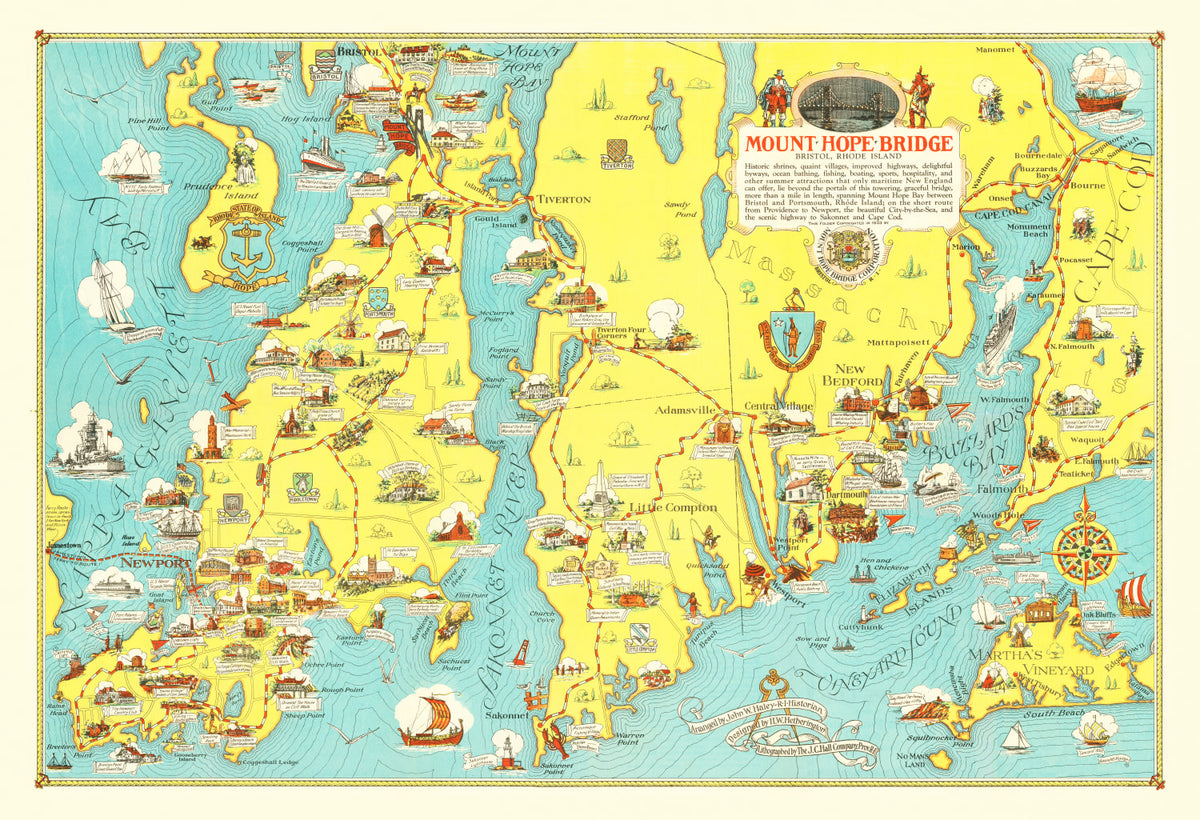 Preview of Vintage Pictorial Map of Mount Hope Bridge, RI 1933