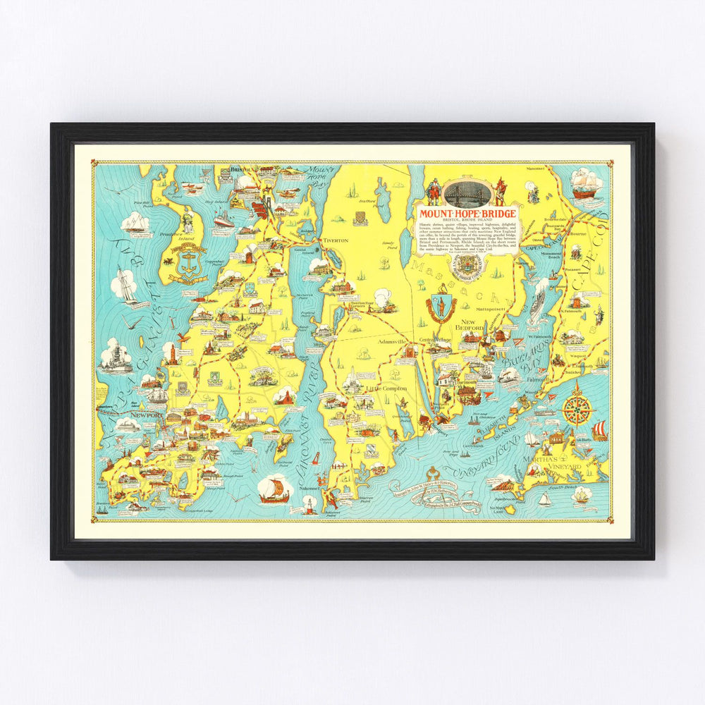 Mount Hope Bridge, RI Vintage Map 1933