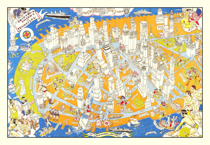 Size comparison using Vintage Pictorial Map of Downtown Manhattan, NY 1938