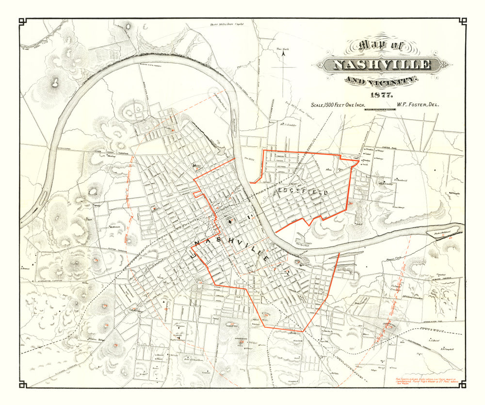Vintage Map of Nashville, Tennessee 1879 print style example