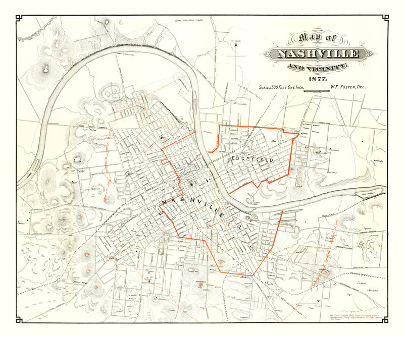 Size comparison using Vintage Map of Nashville, Tennessee 1879