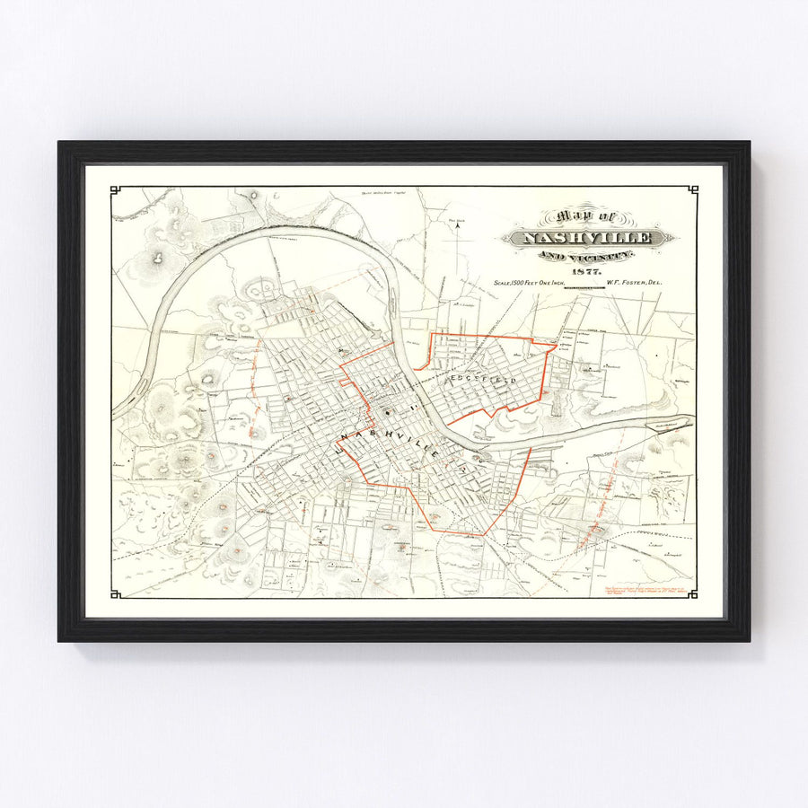 Vintage Map of Nashville, Tennessee 1879