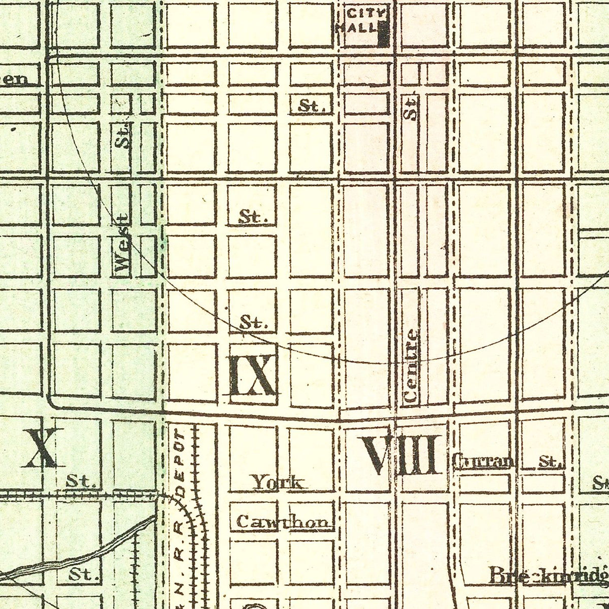 Restored historic details from the 1875 city map of Louisville, Kentucky