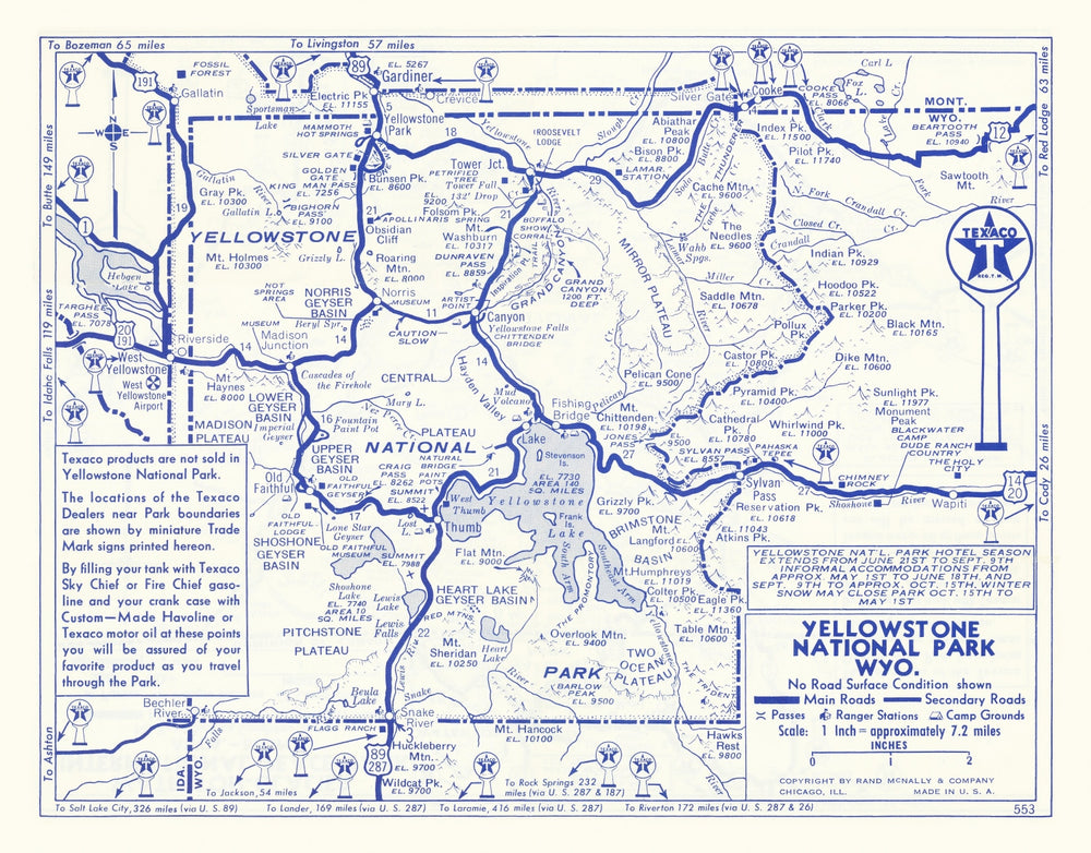 Vintage Yellowstone National Park Map 1930 print style example