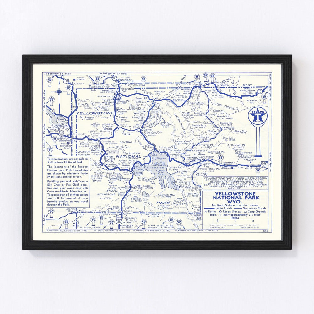 Yellowstone National Park Vintage Map 1930