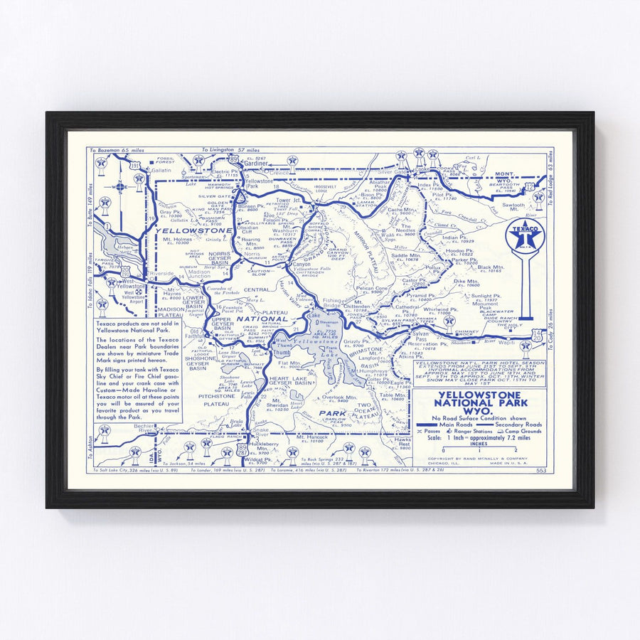 Yellowstone National Park Vintage Map 1930