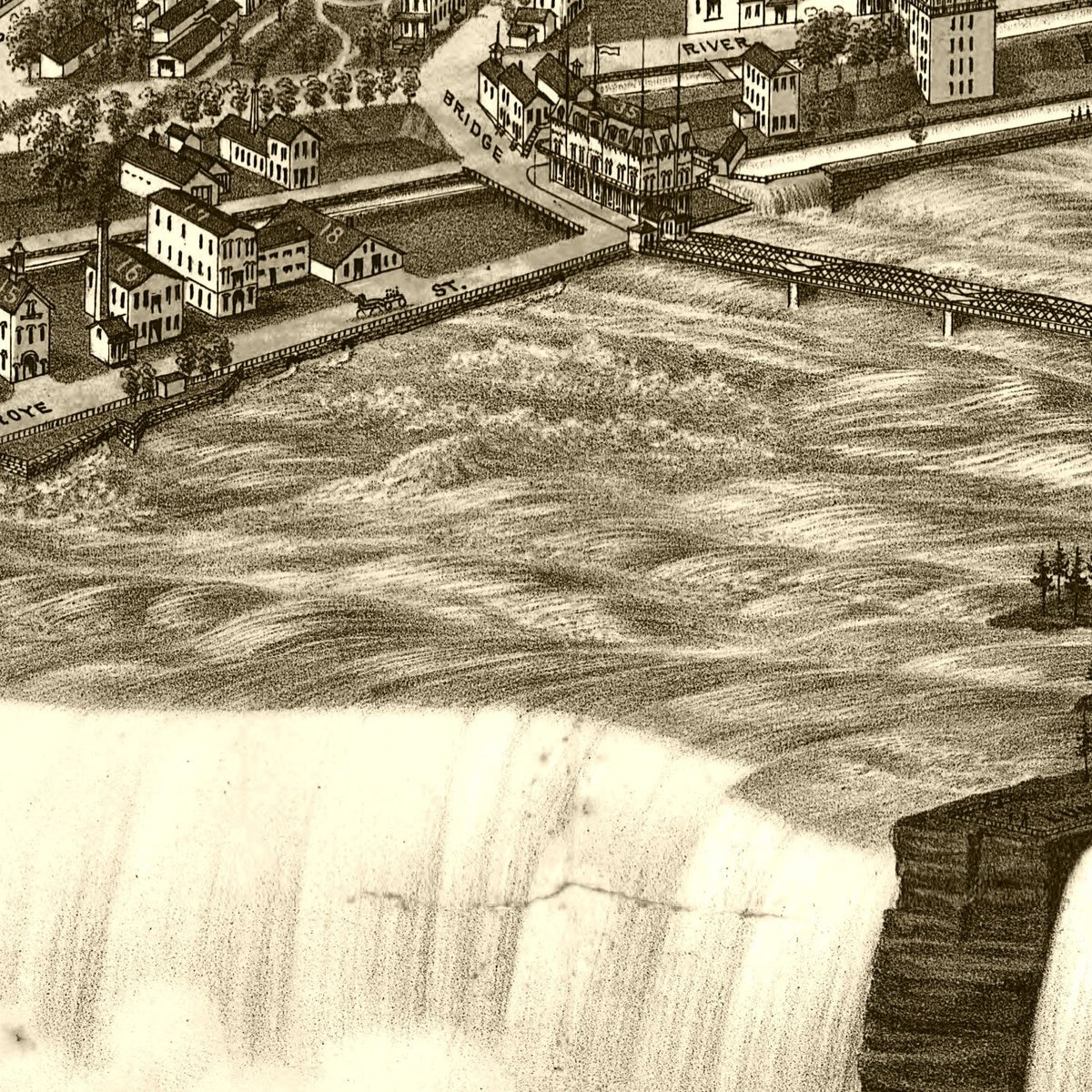 Restored historic details from the 1882 city map of Niagara Falls, New York