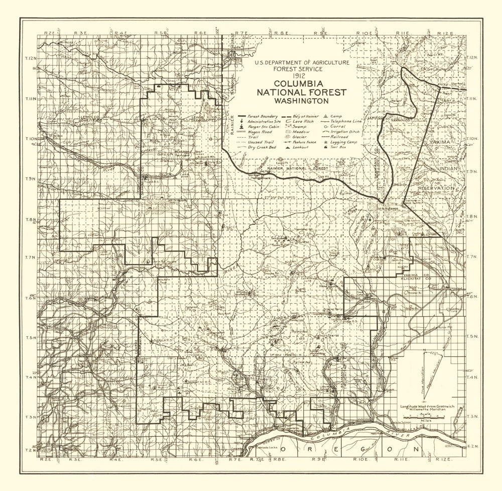 Vintage Columbia National Forest Map 1913 print style example