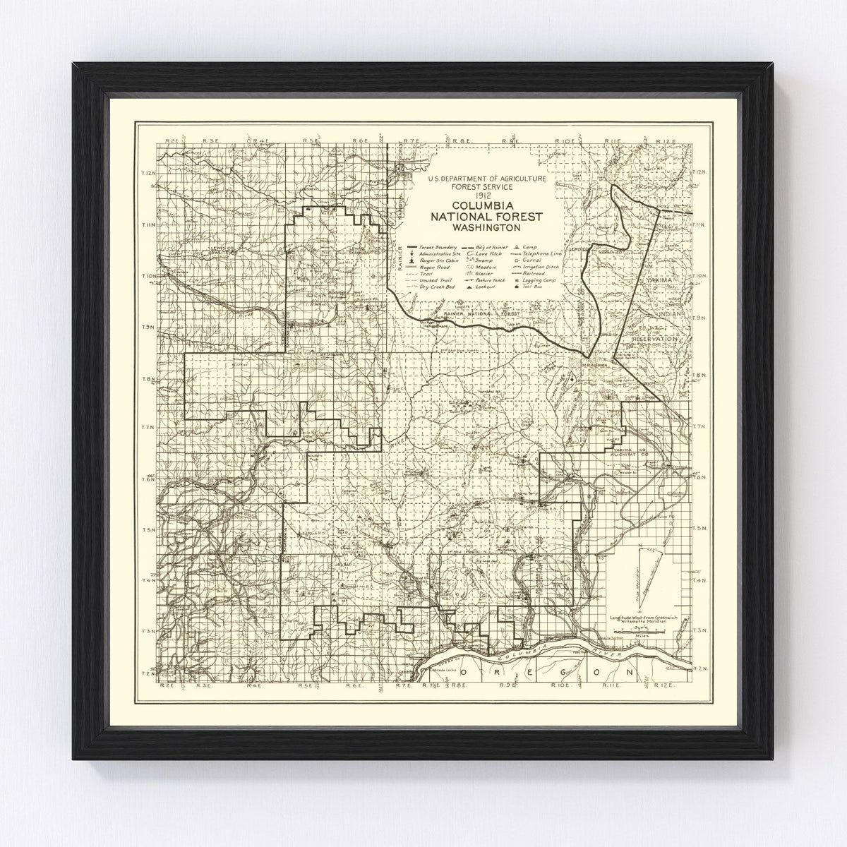 Columbia National Forest Vintage Map 1913