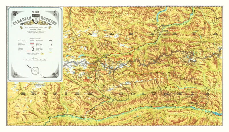 Size comparison using Vintage Map of the Canadian Rockies 1930