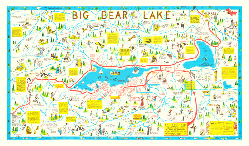 Size comparison using Vintage Big Bear Lake Souvenir Map 1947
