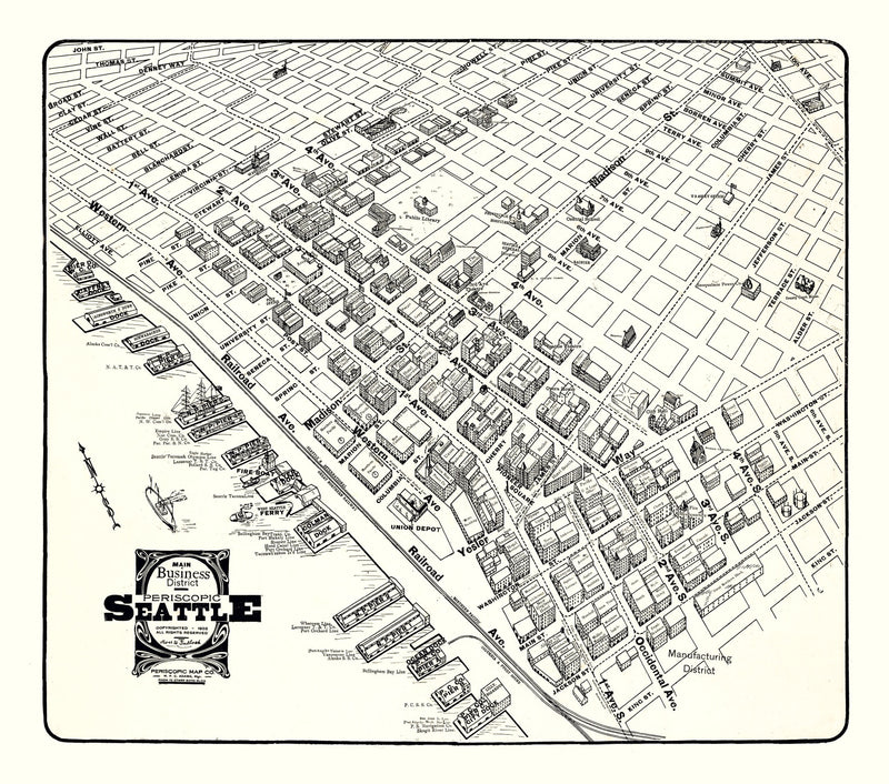 Size comparison using Vintage Seattle Business District Map 1904