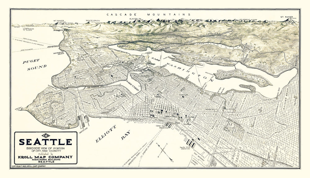 Vintage Map of Seattle, Washington 1925 print style example