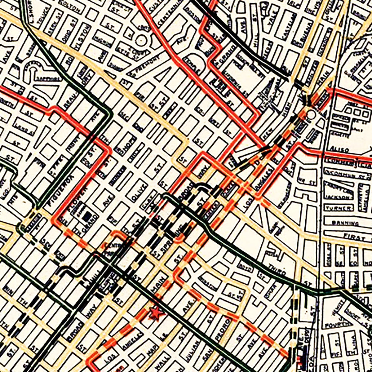Restored historic details from the 1906 city map of Los Angeles, California