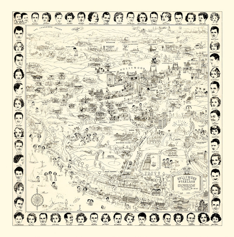 Size comparison using Vintage Los Angeles Movie Star Map 1937
