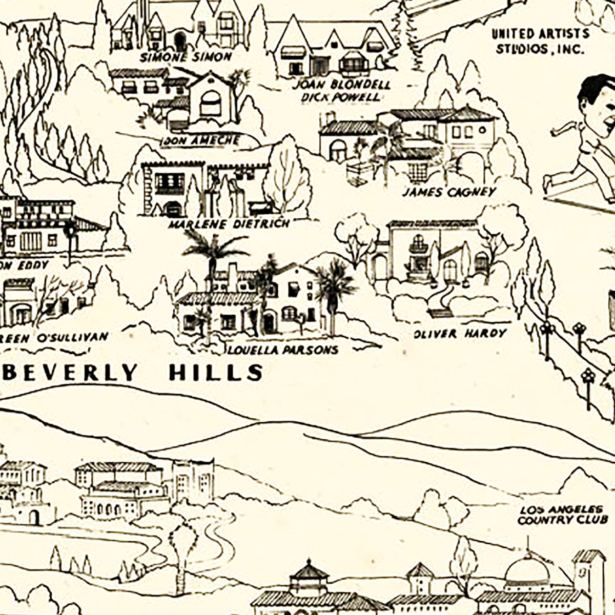 Restored historic details from the 1937 city map of Los Angeles, California