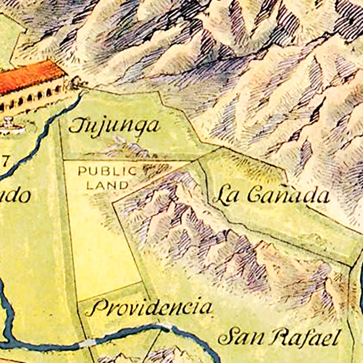 Restored historic details from the 1937 county map of Los Angeles County, California