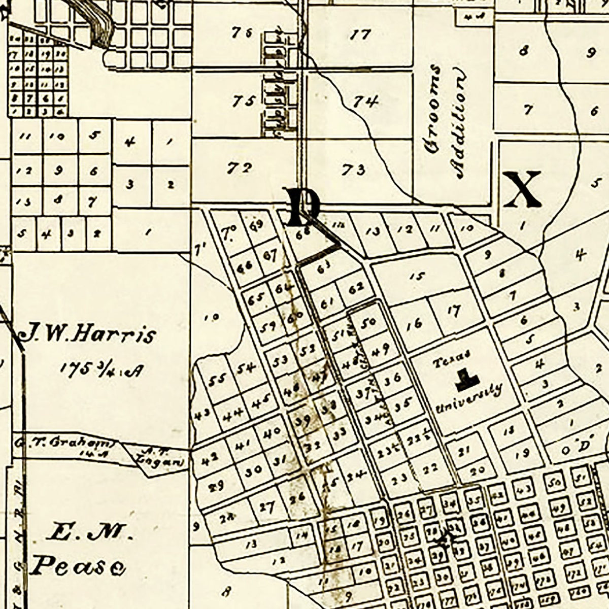 Restored historic details from the 1891 city map of Austin, Texas