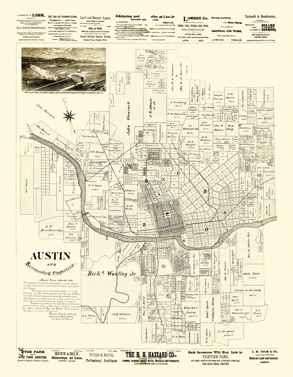 Vintage Map of Austin, Texas 1891 print style example