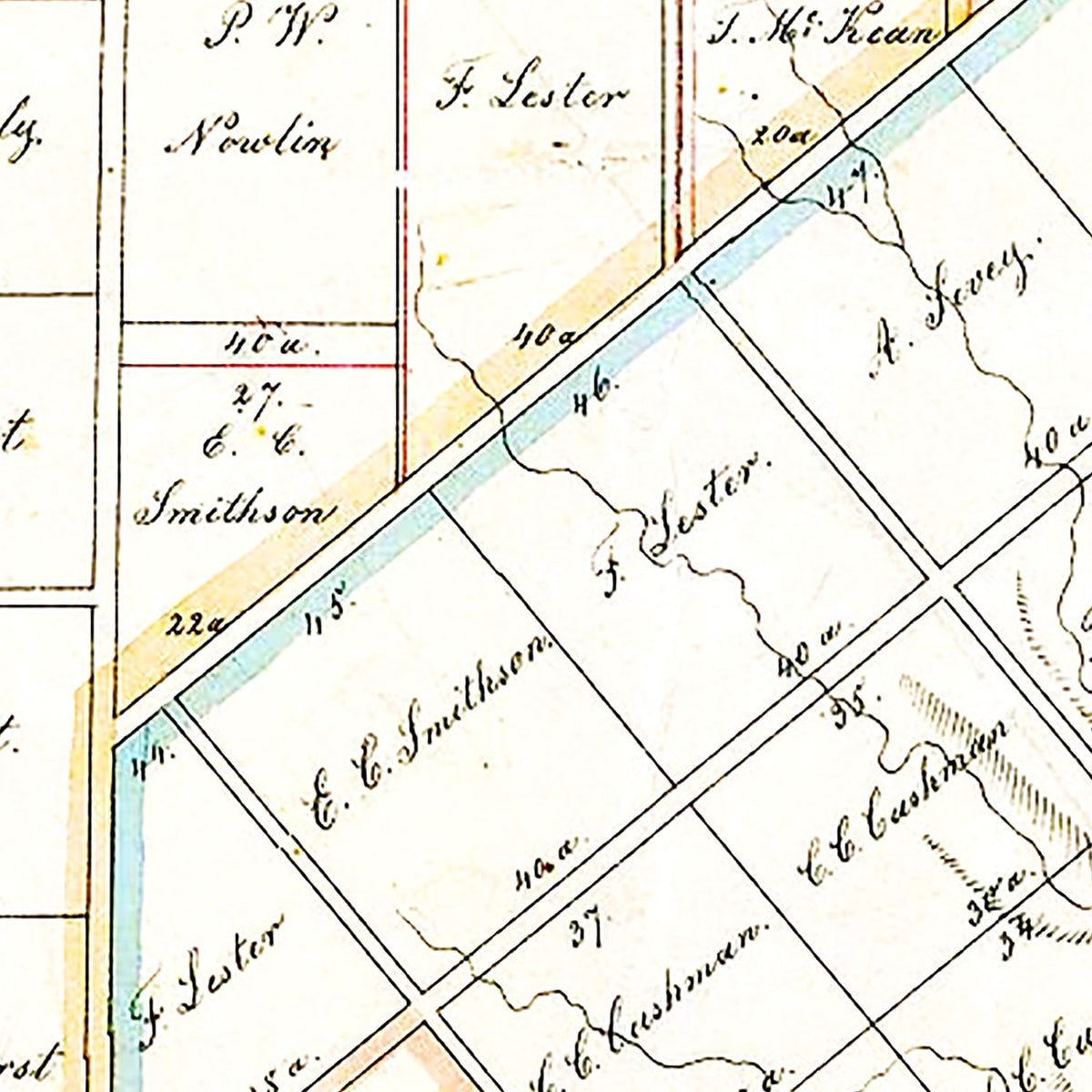 Restored historic details from the 1850 city map of Austin, Texas