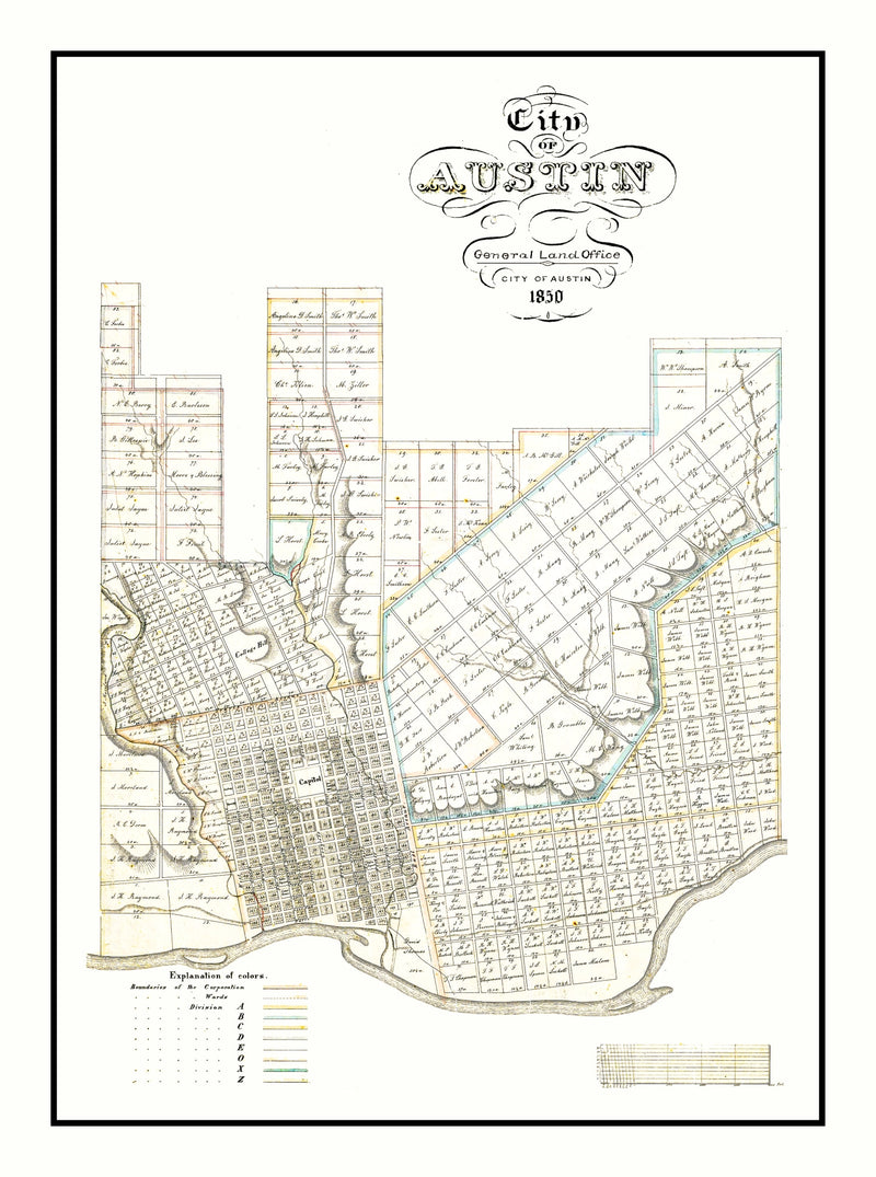 Size comparison using Vintage Map of Austin, Texas 1850