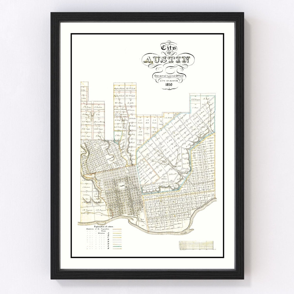 Austin Vintage Map 1850