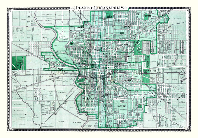 Size comparison using Vintage Map of Indianapolis, Indiana 1876