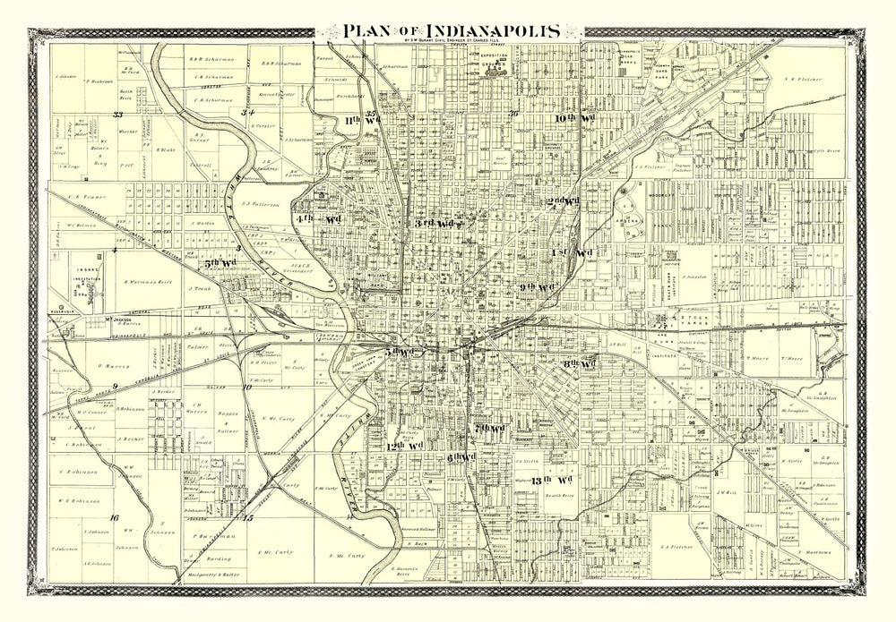 Vintage Map of Indianapolis, Indiana 1876 print style example