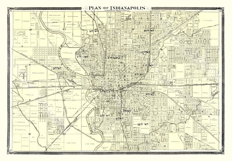 Size comparison using Vintage Map of Indianapolis, Indiana 1876