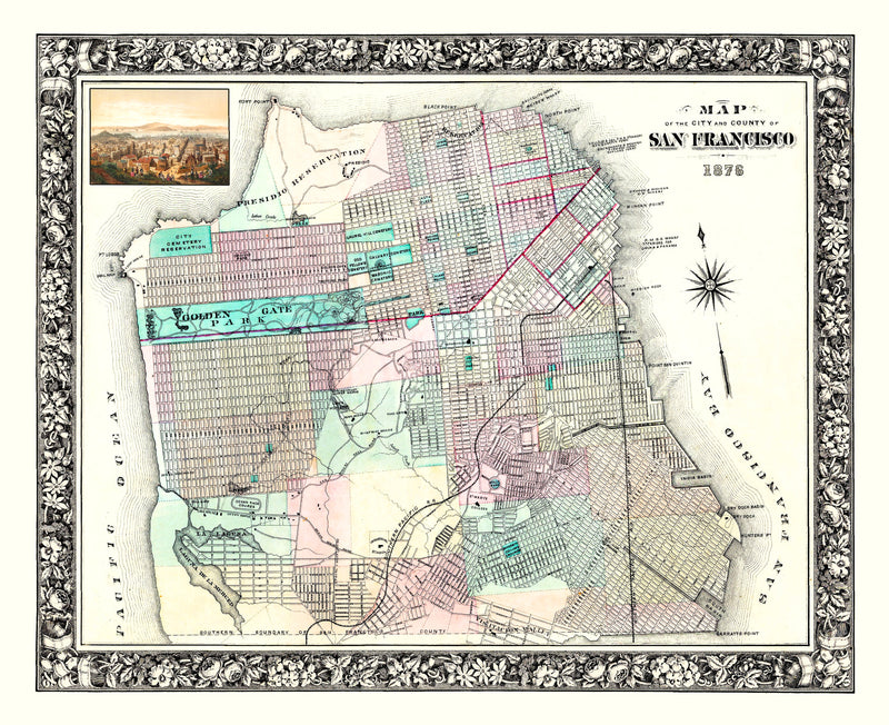 Size comparison using Vintage Map of San Francisco, California 1876