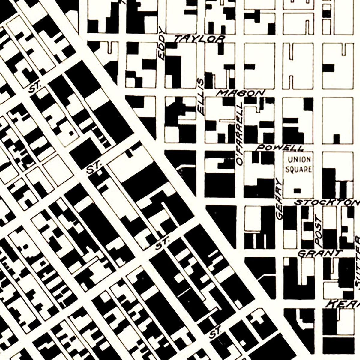 Restored historic details from the 1908 city map of San Francisco, California
