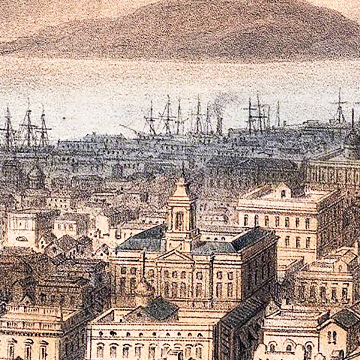 Restored historic details from the 1860 city map of San Francisco, California
